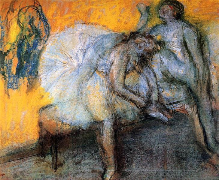 Две танцовщицы в желтом и розовом, c.1910 - Эдгар Дега