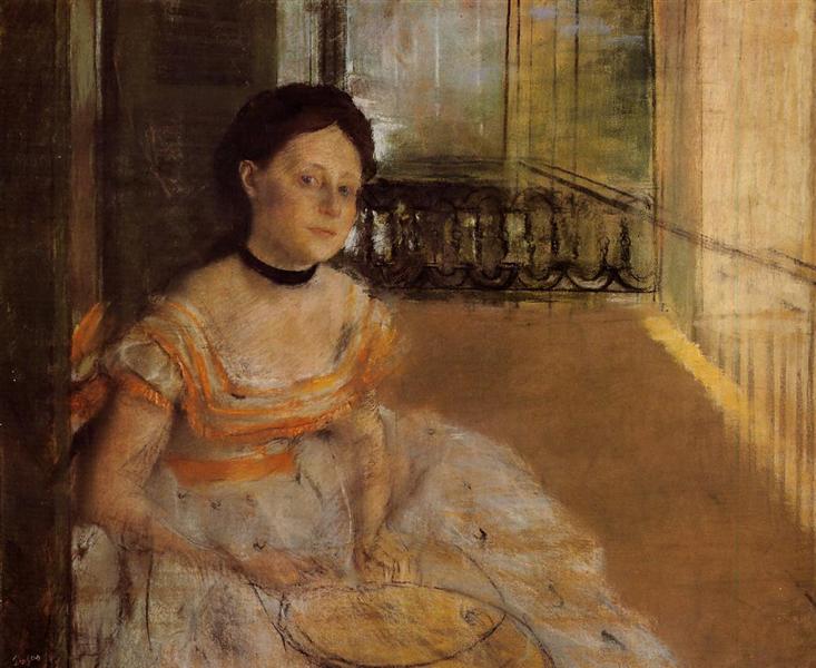 Женщина сидит на балконе, 1872 - Эдгар Дега