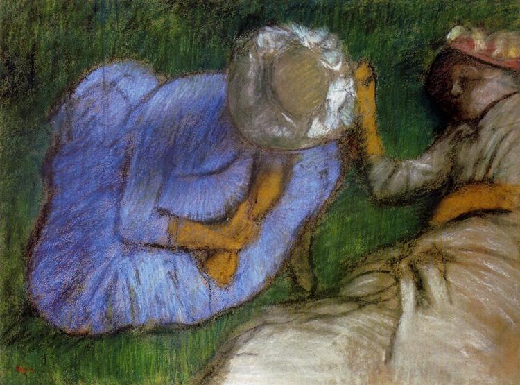Молодые женщины отдыхают на поле, c.1882 - Эдгар Дега