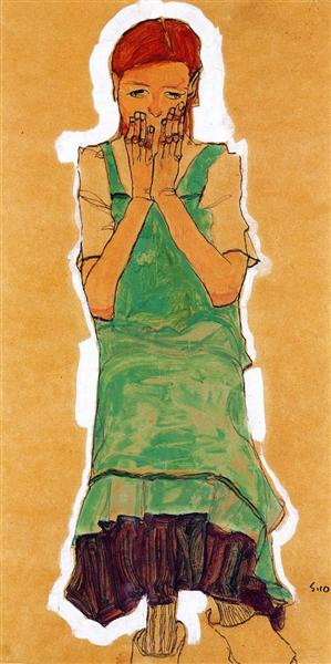 Girl with Green Pinafore, 1910 - Эгон Шиле