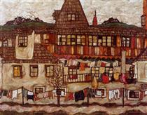 House with Drying Laundry - Egon Schiele