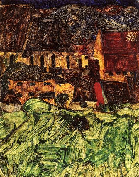 Meadow, Church and Houses, 1912 - Egon Schiele