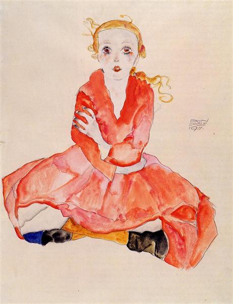 Seated Girl Facing Front, 1911 - Egon Schiele
