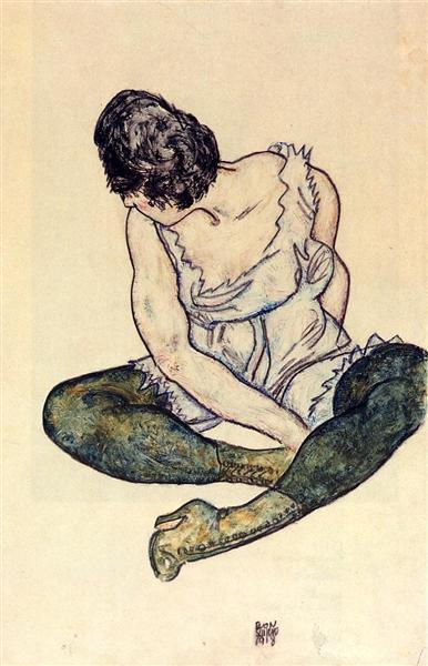Seated Woman with Green Stockings, 1918 - Egon Schiele