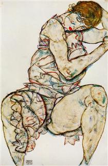 Seated Woman with Her Left Hand in Her Hair - Egon Schiele