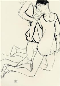 Two Kneeling Figures (Parallelogram) - Эгон Шиле