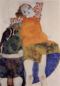 Two Seated Girls - Egon Schiele