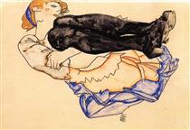 Woman with Blue Stockings - Egon Schiele