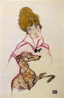 Woman with Greyhound (Edith Schiele) - Egon Schiele