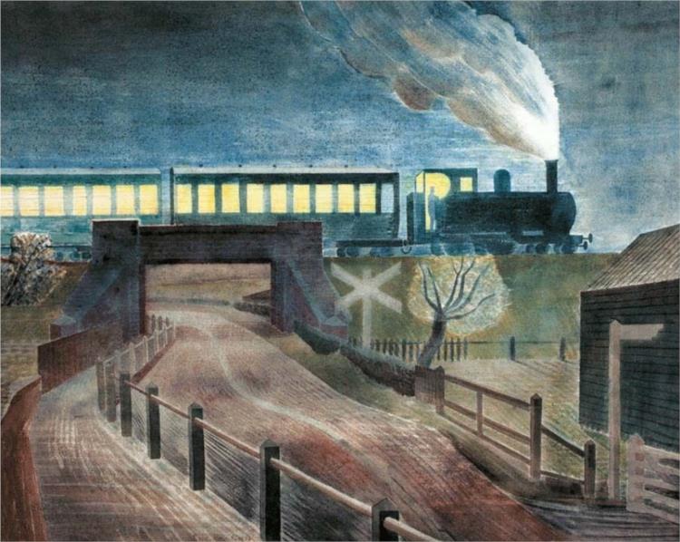 Train Going over a Bridge at Night, 1935 - Эрик Равилиус