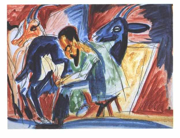 Farmer Milking a Goat - Ernst Ludwig Kirchner