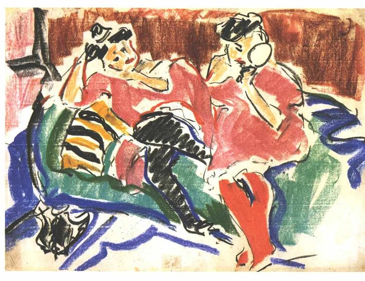 Two Women at a Couch - Ernst Ludwig Kirchner