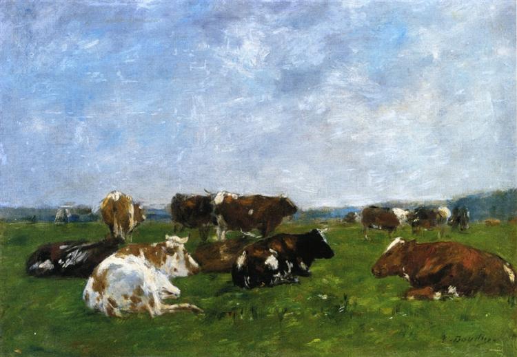 Cows in a Pasture, c.1883 - Ежен Буден