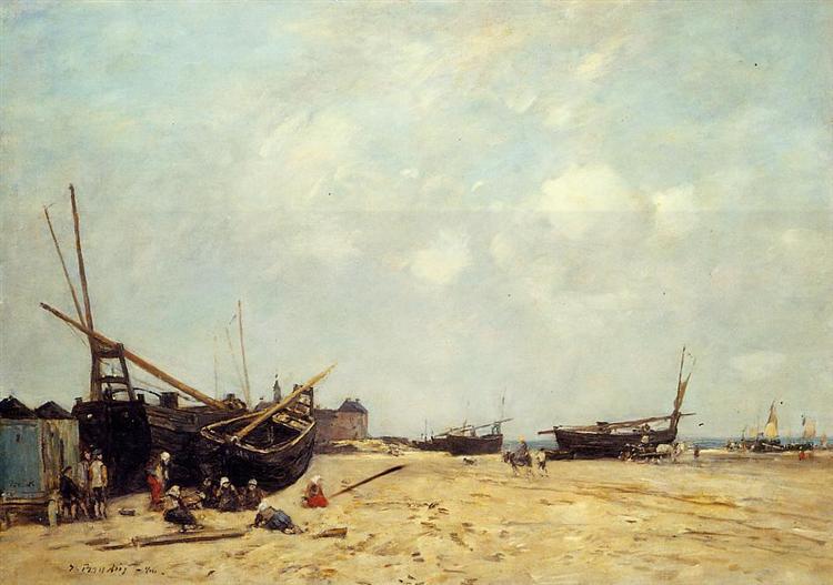 Fishing Boats Aground and at Sea, 1880 - Эжен Буден