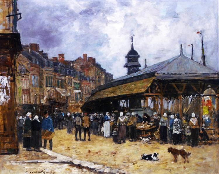 Market Day at Trouville, Normandy, 1878 - Ежен Буден