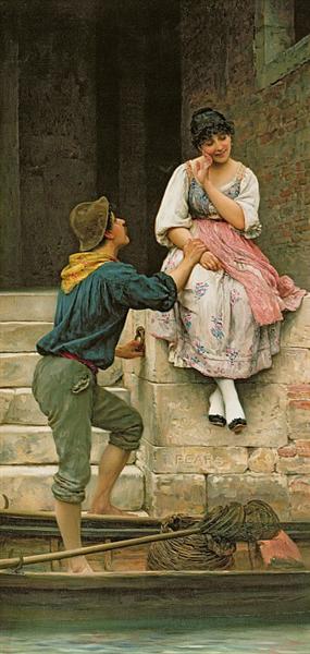 The Fishermans Wooing from the Pears Annual Christmas - Eugene de Blaas