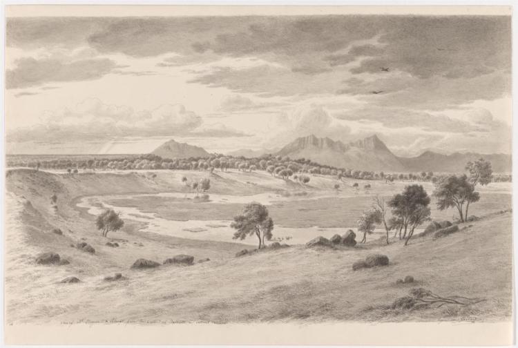 View of Mount Sturgeon and Abrupt from the crater of Bald Hill, an extinct volcano, 1858 - Ойген фон Герард