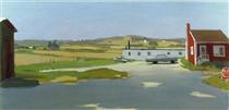 Long Island Landscape with Red Building - Fairfield Porter