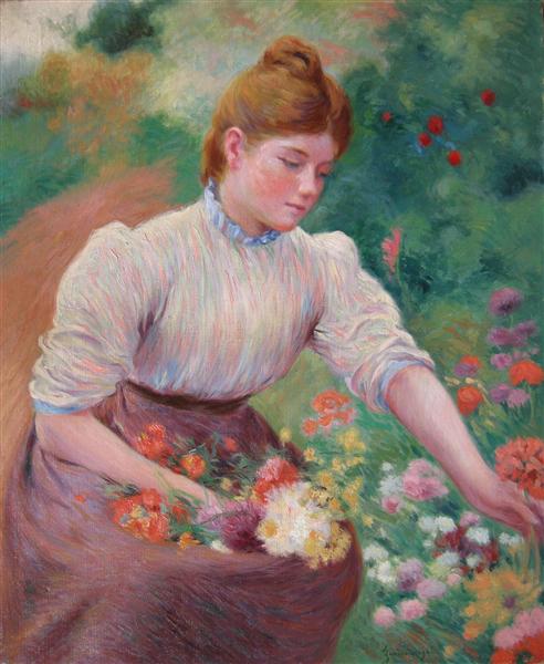 Girl picking flowers - Федерико Дзандоменеги