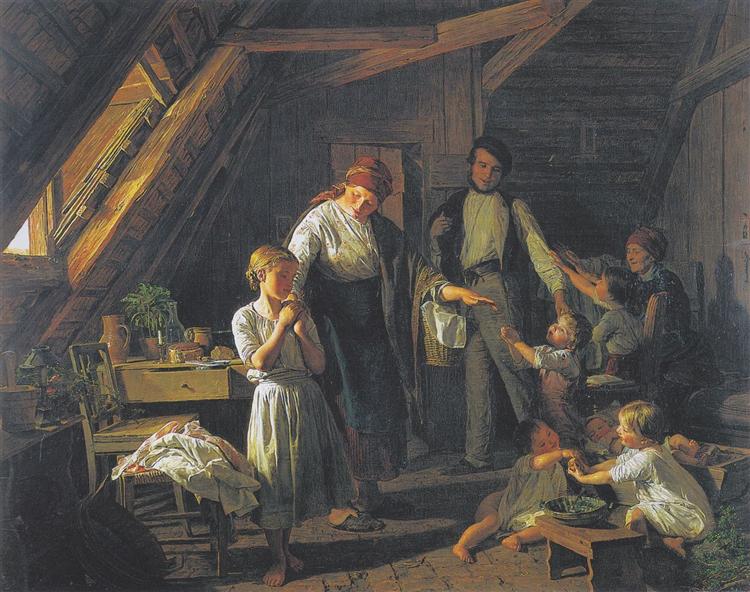 Parting of the parents - the oldest child takes care of brothers and sisters in the absence of parents, 1854 - Ferdinand Georg Waldmüller