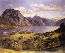 Traunsee with Orth-castle - Ferdinand Georg Waldmüller