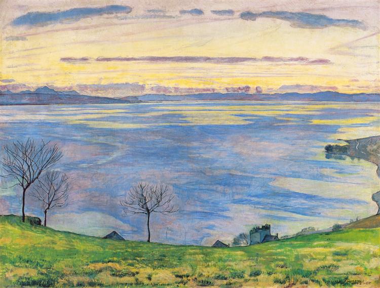 Lake Geneva on the evening in Chexbres, 1895 - Фердинанд Ходлер