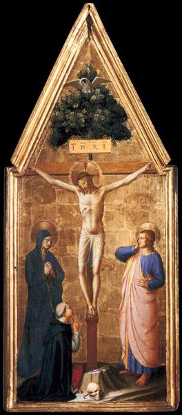 Распятый Христос и Дева Мария, Иоанн Богослов, кардинал Хуан де Торквемада, 1440 - 1442 - Фра Анджелико