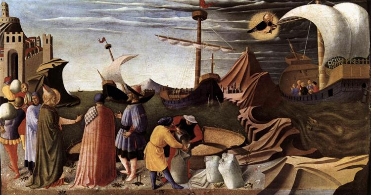 The Story of St. Nicholas: St. Nicholas saves the ship, 1447 - 1448 - Fra Angélico