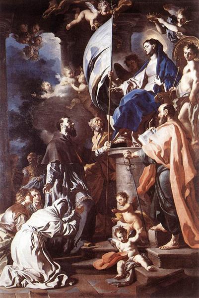 St. Bonaventura Receiving the Banner of St. Sepulchre from the Madonna, 1710 - Франческо Солімена