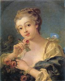 Young Woman with a Bouquet of Roses - Francois Boucher