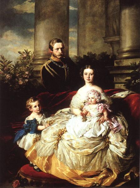 Emperor Frederick III of Germany, King of Prussia with his wife, Empress Victoria, and their children, Prince William and Princess Charlotte, 1862 - Franz Xaver Winterhalter