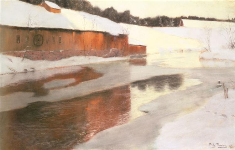 A Factory Building near an Icy River in Winter, 1892 - Фриц Таулов
