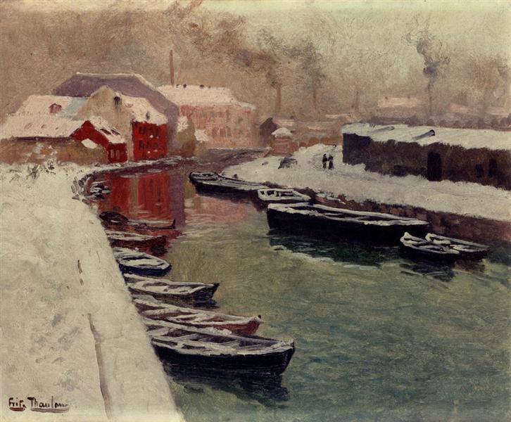 A Snowy Harbor View - Frits Thaulow