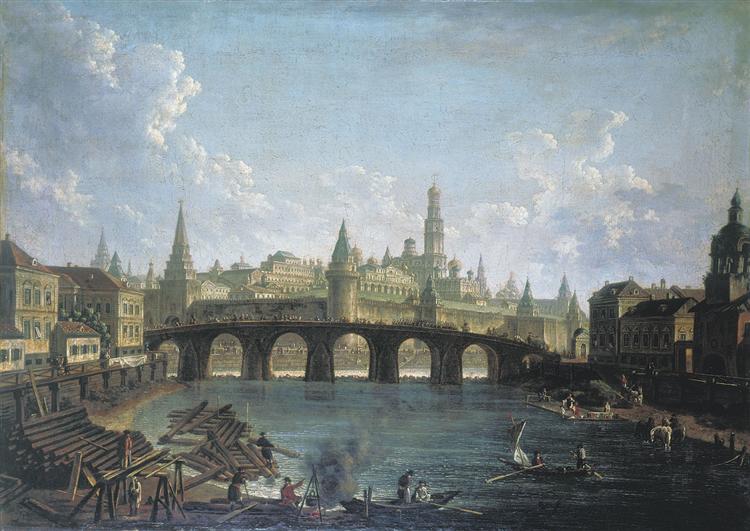 View of the Kremlin and the Kamenny Bridge in Moscow - Fjodor Jakowlewitsch Alexejew