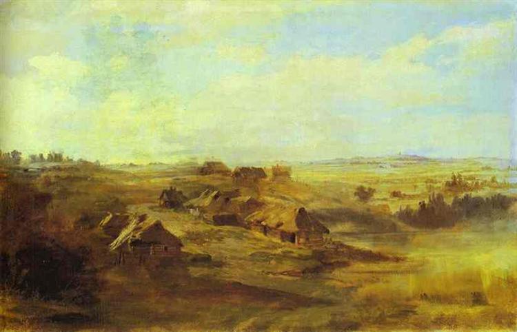 Landscape with Peasant's Huts and Pond near St. Petersburg, 1869 - 1871 - Fyodor Vasilyev