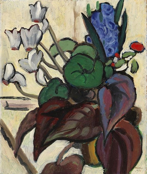 Blumen auf Weiß (Zyklamen und Hyazinthe), 1934 - Gabriele Munter