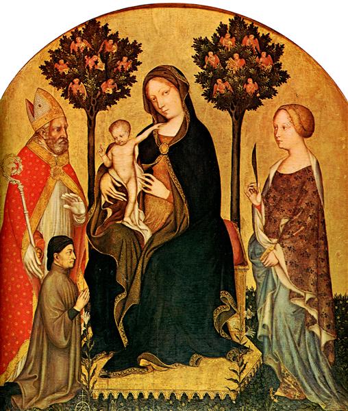 Madonna with Child and St Catherine, St Nicolas and Donor, 1395 - Gentile da Fabriano