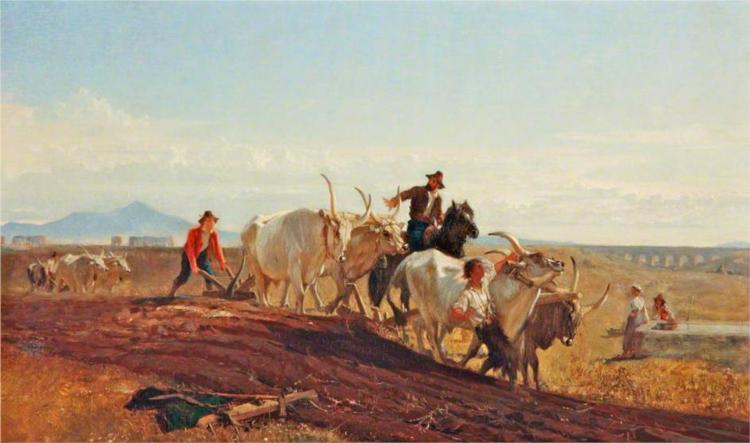 Ploughing in the Campagna, 1857 - Джордж Хэмминг Мэйсон