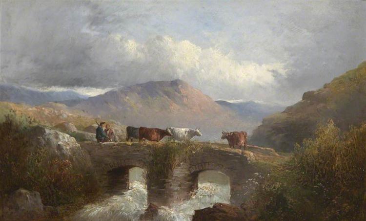 Herdsman with Cattle Crossing Bridge - Джордж Морланд