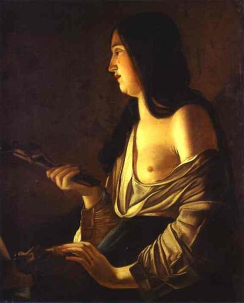 Repenting Magdalene, also called Magdalene in a Flickering Light, 1635 - 1637 - Жорж де Латур
