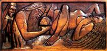 Birth, wooden bed panel - Georges Lacombe