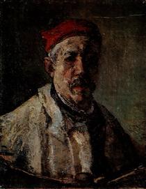 Self-Portrait With Red Bonnet - Gheorghe Petrascu