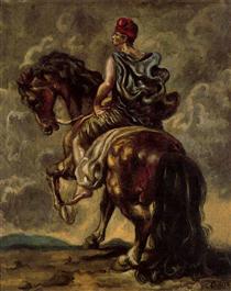 Cavalryman with a Red Hat and a Blue Cloak - Giorgio de Chirico