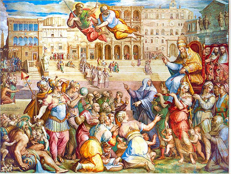 Catherine of Siena escorted pope Gregory XI at Rome on 17th January 1377 - Giorgio Vasari