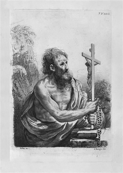 St. Jerome in the act of contemplating the crucifix, by Guercino - Giovanni Battista Piranesi