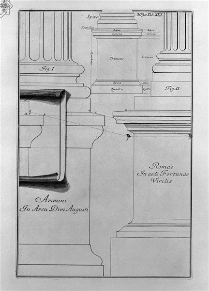 Bases and pedestals (a simple outline) (Arch of Augustus at Rimini, Fortuna Virile) - Джованни Баттиста Пиранези