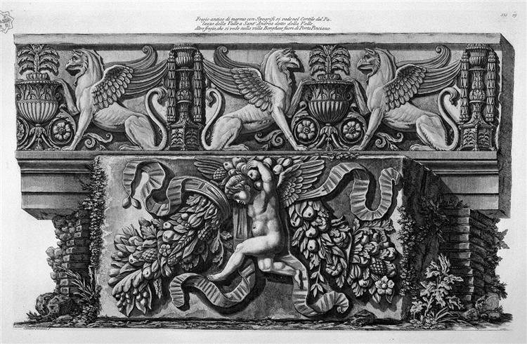 Frieze Hippogriffs ancient marble in the courtyard of the palace of the Valley - Giovanni Battista Piranesi