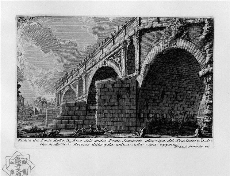The Roman antiquities, t. 1, Plate XX. Ponte Rotto., 1756 - Giovanni Battista Piranesi