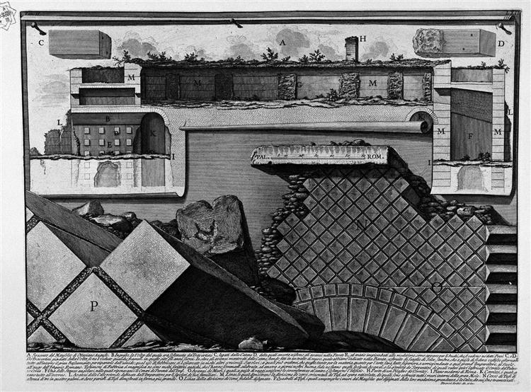 The Roman antiquities, t. 2, Plate LXII. Cutaway view of the Mausoleum of Augustus. - 皮拉奈奇