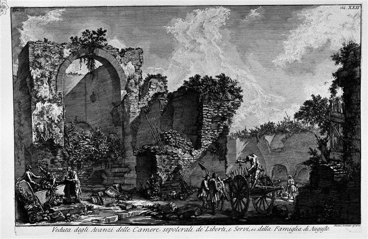 The Roman antiquities, t. 3, Plate XXII. View the remains of burial chambers above. - Giovanni Battista Piranesi